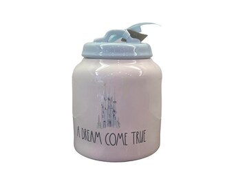 Rae Dunn Cinderella Cookie Jar Canister – A Dream Come True – Disney Decor – White Ceramic with Blue Lid – Cinderella Gift
