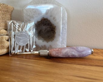 Standard Crochet Hook Set – Pastel Purple & Pastel Pink with Silver Flakes | Interchangeable Hooks | Silver 5
