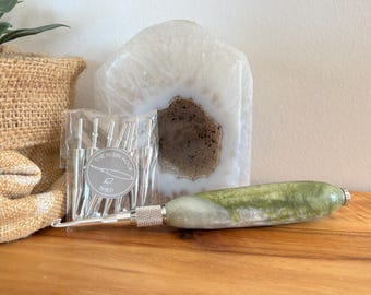 Long Crochet Hook Set – Sage & Olive | Interchangeable Hooks | Silver 17