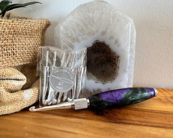 Standard Crochet Hook Set – Dark Green & Dark Purple | Interchangeable Hooks | Silver 19