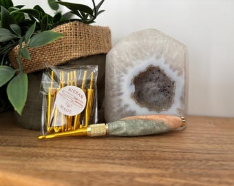 Standard Crochet Hook Set – Peach & Sage | Interchangeable Hooks | Gold 353