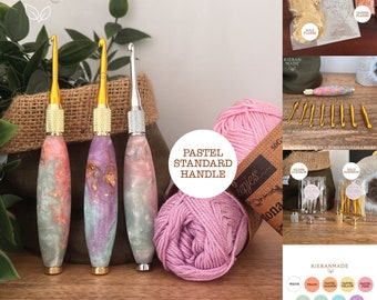 Custom Pastel Resin Crochet Hook Handle Set | Standard Size Handle | Interchangeable Crochet Hooks 3mm–7mm
