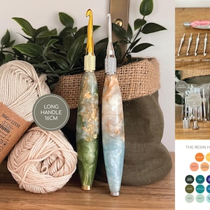 Custom Resin Crochet Hook Handle Set | Long Size Handle | Interchangeable Crochet Hooks 3mm–7mm