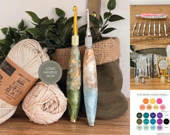Custom Resin Crochet Hook Handle Set | Long Size Handle | Interchangeable Crochet Hooks 3mm–7mm