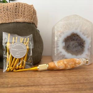 Standard Häkelnadel Set – Gold & Weiss mit Goldflocken | Austauschbare Haken | Gold 425