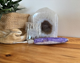Long Crochet Hook Set – Pastel Purple & Purple with Gold Flakes | Interchangeable Hooks | Silver 12