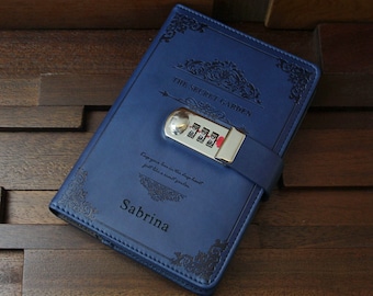 Diario personalizado con candado, cuaderno de viaje, diario con cerradura grabado, diario de cuero PU, diarios con candado codificado