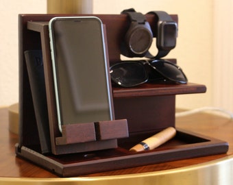 Fathers Day Gift, Personalized Wooden Organizer, Gift for Husband, Dad, Boyfriend, Grandpa, Docking Station for Dad