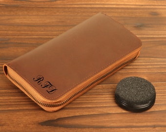 Long portefeuille en cuir personnalisé, blocage RFID, cadeau pour la fête des pères