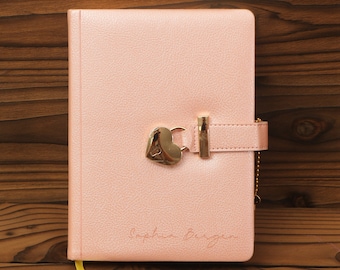 Personalized Locking Journal: Pink Leather Diary with Key