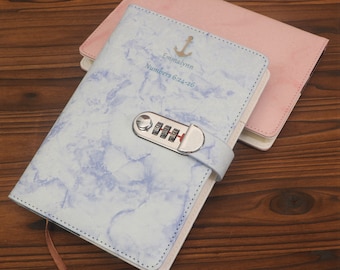 Personalized Lock Diary, Refillable Lined Journal, PU Leather