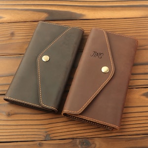 Carteras de cuero personalizadas, billetera de cuero delgada, regalo para amiga, mamá, billeteras de cuero con monograma, regalo de cumpleaños, aniversario