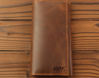 Personalized Wallet for Dad, Husband, Father Gift, Long Wallets with Button, Unisex Leather Wallet