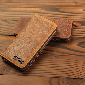 Personalized Leather Wallets, Long Purse with Emboss, Zippered Wallet, Women Birthday Gift, Gift for Mom, Mother's Day Gift