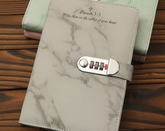 Engraved Code Lock Journal: Personalized Leather Diary, Refillable Lined Paper