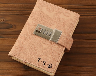 Journal personnalisé avec cadenas A7, journal de voyage avec fleurs en relief, cadeau de fête des mères, cadeau pour l'université, journal de code