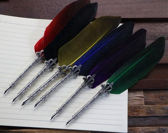 Vintage Feather Quill Pen Set: Calligraphy Dip Pen with 5 Nibs