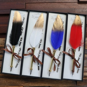 Personalisierte Feder Schreibfeder Set, Vintage Feder Dip Pen mit Geschenkbox, 5 Nibs, benutzerdefinierte Kalligraphie Pen Set, Geschenk für Tochter