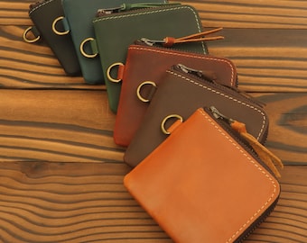 Cartera personalizada de piel flor con cremallera: tarjetero y monedero grabado