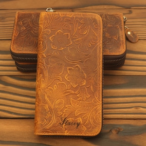 Carteras largas personalizadas con cremallera, carteras delgadas de cuero para hombres, mujeres, regalo de Navidad, Acción de Gracias, cumpleaños, regalo de aniversario
