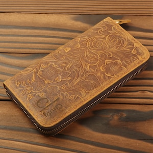Personalized Leather Wallets for Women, Gift for Her, Women, Wallets for Mom, Zipper Wallet for Mother