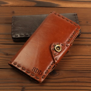 Carteras personalizadas hechas a mano, Cartera de cuero para dinero en efectivo, monedas, fotos, tarjetas bancarias, regalo para papá, madre, abuelo