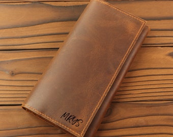 Engraved Leather Wallets, Wallet for Dad, Husband, Father Gift, Long Wallets with Button, 8 Card Pockets