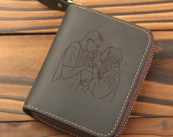 Personalized Photos Leather Wallets, Zipper Card Wallets, Card Holders Engrave Photo, RFID Wallets