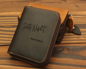 Custom Leather Zipper Wallet: Personalized Card Holder, Coin Purse