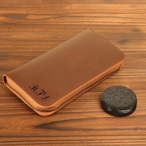 Cartera larga RFID de cuero, Día del Padre, Regalo del Día de la Madre, Cartera de cuero grabada para teléfono, Novio, Padre, Regalo de marido