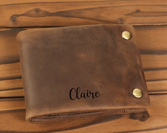 Personalized Leather Wallets, Bifold Card Wallets, Metal Button Wallet, Birthday, Anniversary Gift