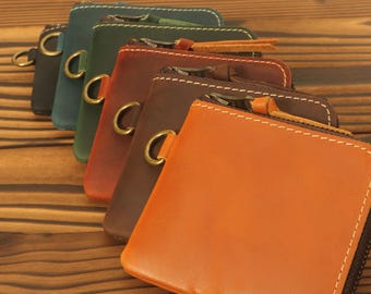 Cartera personalizada de piel flor con cremallera: tarjetero y monedero grabados