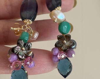 14k Gold Filled Fluorite Earrings, Gemstone Dangle Earrings