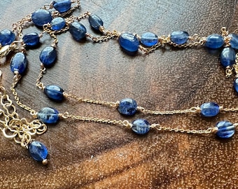 Kyanite Gemstone Gold Plated Necklace, Adjustable Length