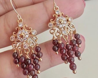 14k Gold Plated Garnet Dangle Earrings