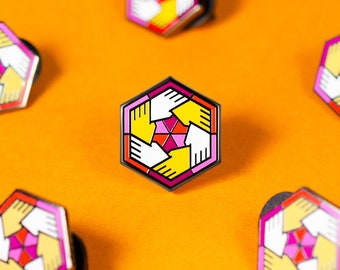 Lesbian Pride Community Enamel Pin: Black Nickel Cloisonne Metal Accessory