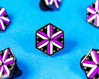 Asexual Pride Identity Pin – Geometric Snowflake Design, Black Nickel Enamel Accessory