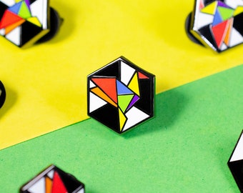 Ally Pride Freedom Cube Enamel Pin: Black Nickel Cloisonne Metal Accessory
