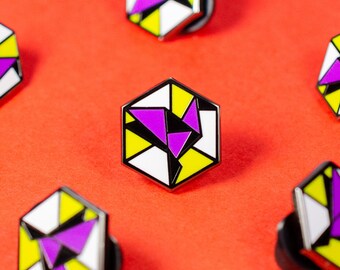 Non-Binary Pride Freedom Cube Pin, Geometric Enamel LGBTQ+ Accessory