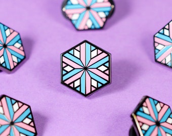 Transgender Pride Enamel Pin: Geometric Snowflake Design (20x17.5mm)