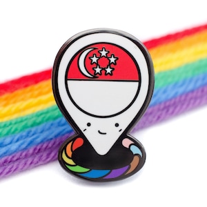 Singapore Flag  Rainbow Location Pin LGBTQ Pin Lapel Badge Brooch Accessory Wedding Formal Love Discreet Patch Bracelet Queer