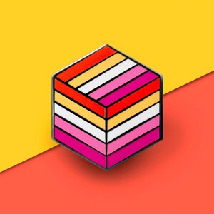 Lesbian  Pin - Flag Cube - Geometric LGBTQ Pin Lapel Badge Brooch Accessory Wedding Formal Love Discreet Patch Bracelet
