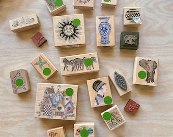 Vintage Wood Rubber Stamp LOT Of 21 Rare Unique Crafting Scrapbooking Various