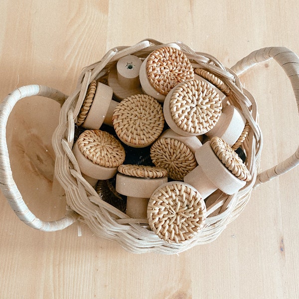 4 Pack Rattan Natural Handmade Dresser Drawer Cabinet Knobs - Chai