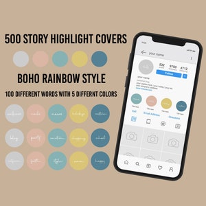 500 Boho Instagram Story Highlight Cover Icons - 100 Different Words and Phrases with 5 Different Boho Color Tones - Ready To use