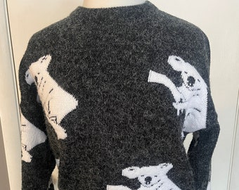 Vintage 1980s Top Craft Wool Sweater with Koalas Made in Australia Size S