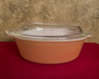 Fire-King Peach Lustre 1 1/2 Quart Oval Covered Casserole Dish