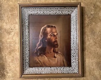 Vintage 1940s Head of Christ Warner Sallman Framed Lithograph By Kriebel & Bates