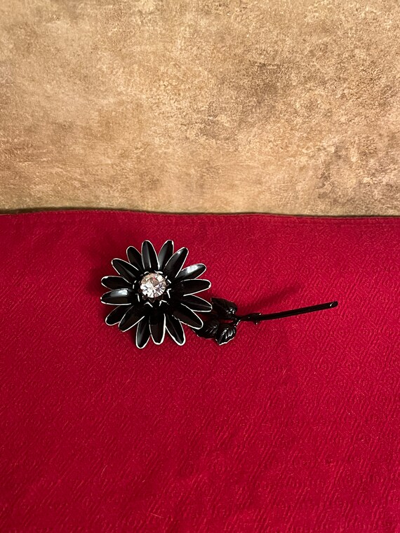 Vintage Francois Coro Black Enamel and Rhinestone… - image 1