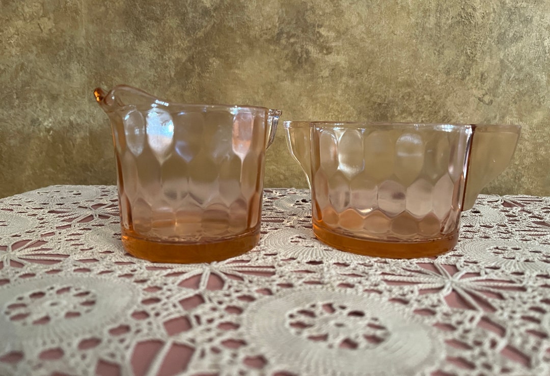 Hex Optic Pink Glass Creamer & Sugar Set by Glass Etsy
